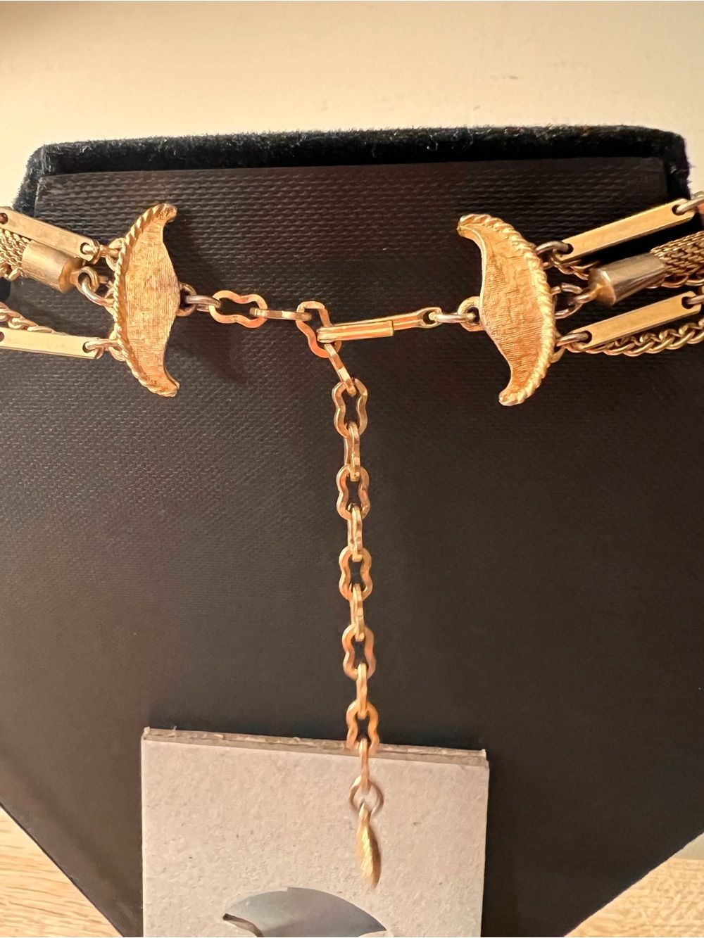 MCM 1950s vintage designer TAN , Gold-Tone Multi-Chain Fringe Statement Necklace - Picture 3 of 7